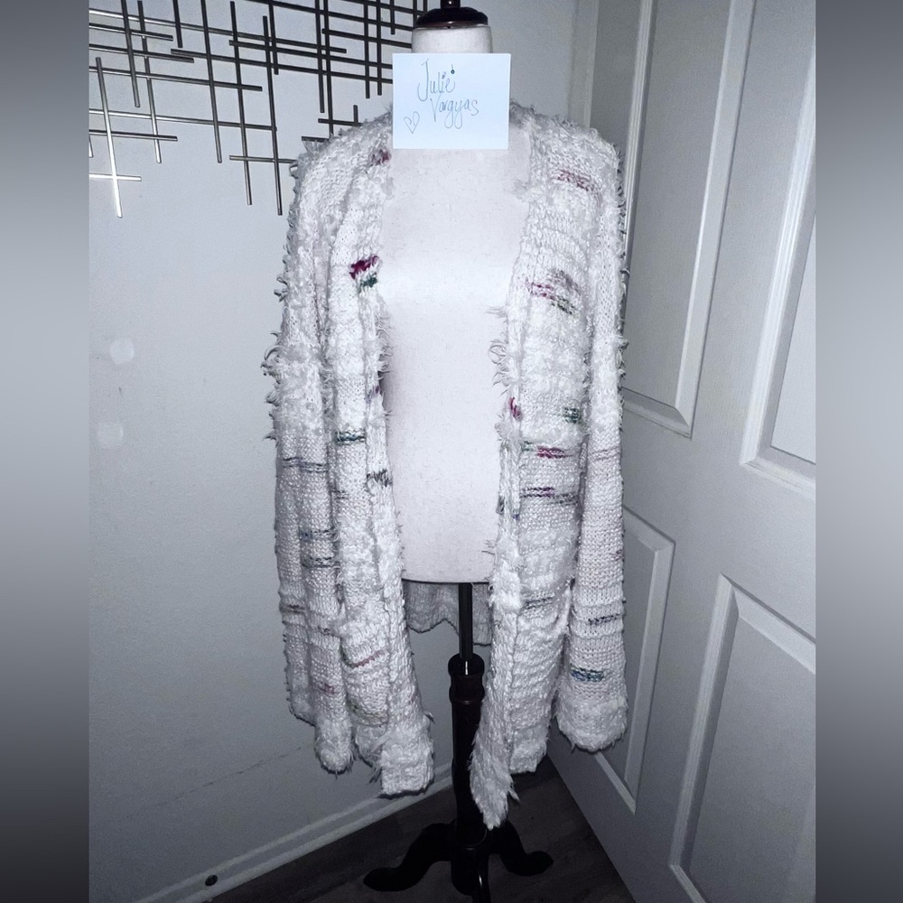 Anthropologie Cozy White with splashes of color Textured open Sweater